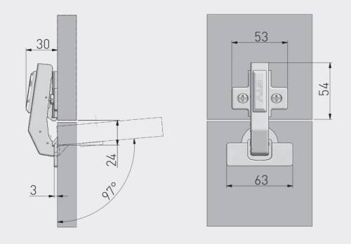 Zawias meblowy GTV hydrauliczny kątowy 90°