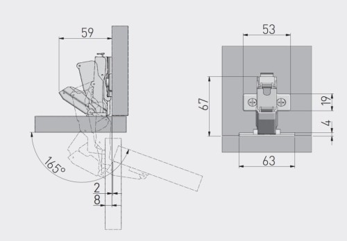 Zawias meblowy GTV hydrauliczny kątowy 165°