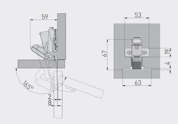 Zawias meblowy GTV hydrauliczny kątowy 165°