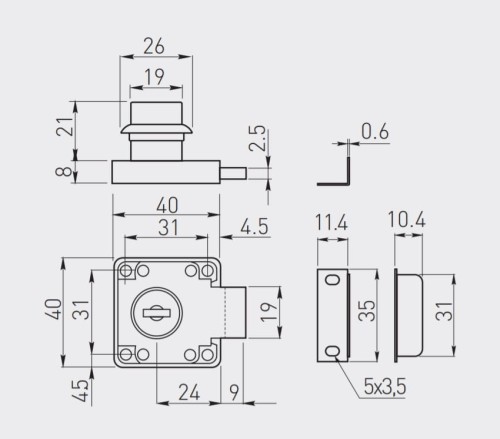 INNOVO Zamek meblowy kwadrat 138 chrom stalowy mechanizm