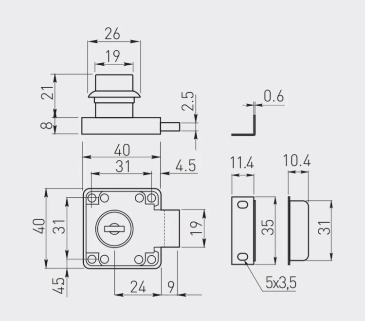 INNOVO Zamek meblowy kwadrat 138 chrom stalowy mechanizm