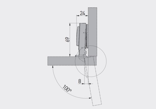 Zawias meblowy hydrauliczny ECHC  prosty prowadnik H=0 4 otwory