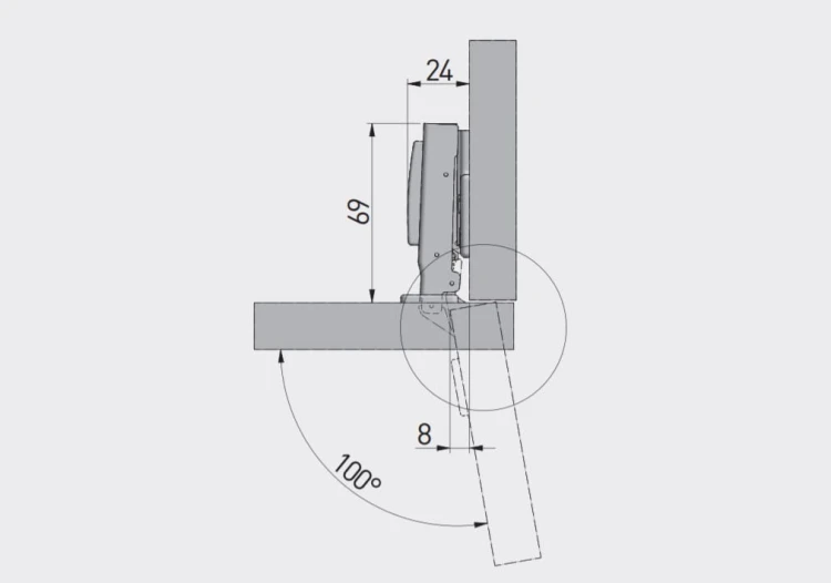 Zawias meblowy hydrauliczny ECHC  prosty prowadnik H=0 4 otwory