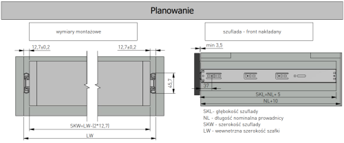 Prowadnica kulkowa VERSALITE push H=45 L-350mm