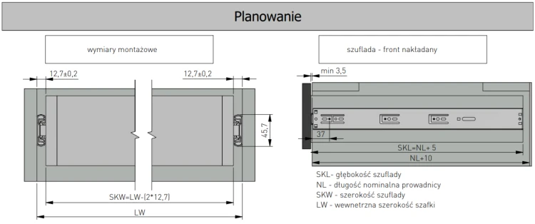 Prowadnica kulkowa VERSALITE push H=45 L-550mm