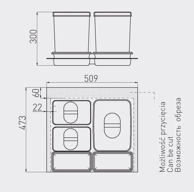 System pojemników MULTINO 600 1X15L+2X7L+2 br. ant