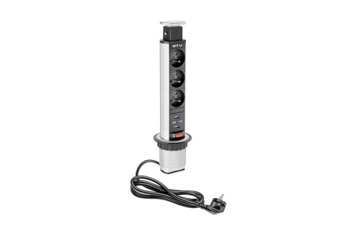Biurkowy przedłużacz wpuszczany 60mm 3x 2 USB srebrny