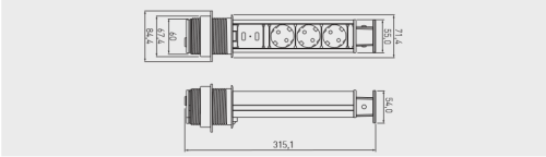Biurkowy przedłużacz wpuszczany 60mm 3x gniazdo z uziemieniem 2xUSB 21A 5V (czarny)