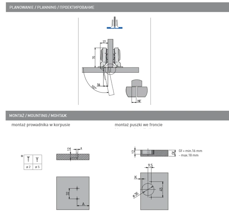 Zawias meblowy GTV hydrauliczny bliźniaczy