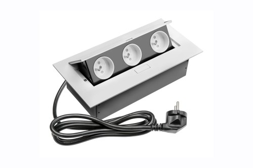 Przedłużacz biurkowy 3x gniazdo aluminium
