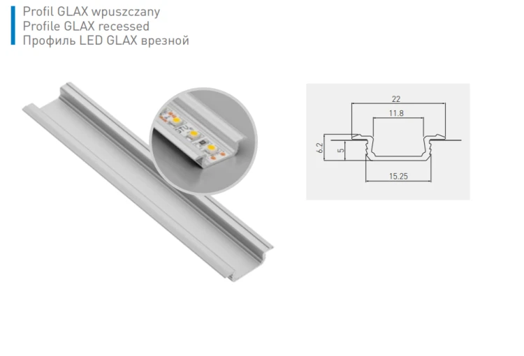 Profil LED wpuszczany z kołnierzem o długości 3 metrów w kolorze silver z aluminium