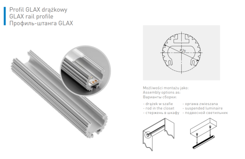 Profil LED drążek GLAX 2M silver
