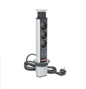 Biurkowy przedłużacz wpuszczany 60mm 3x 2 USB srebrny