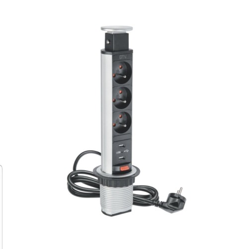 Biurkowy przedłużacz wpuszczany 60mm 3x 2 USB srebrny