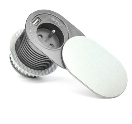 Przedłużacz biurkowy wpuszczany SLIDE 60mm 1x gn z uziemieniem 1xUSB 24A inox kabel 19m